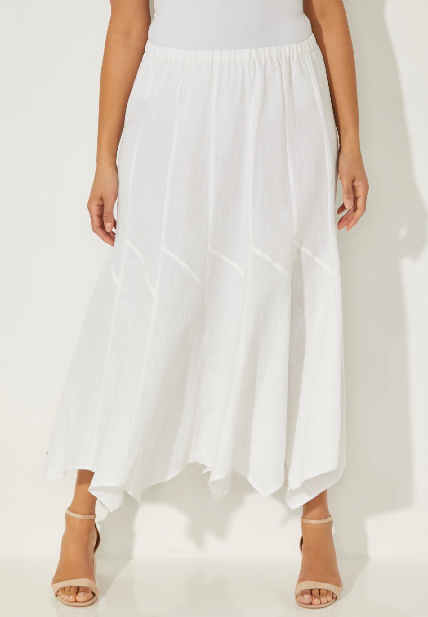 AnyWear Linen Flounce Skirt, WHITE, hi-res image number 0