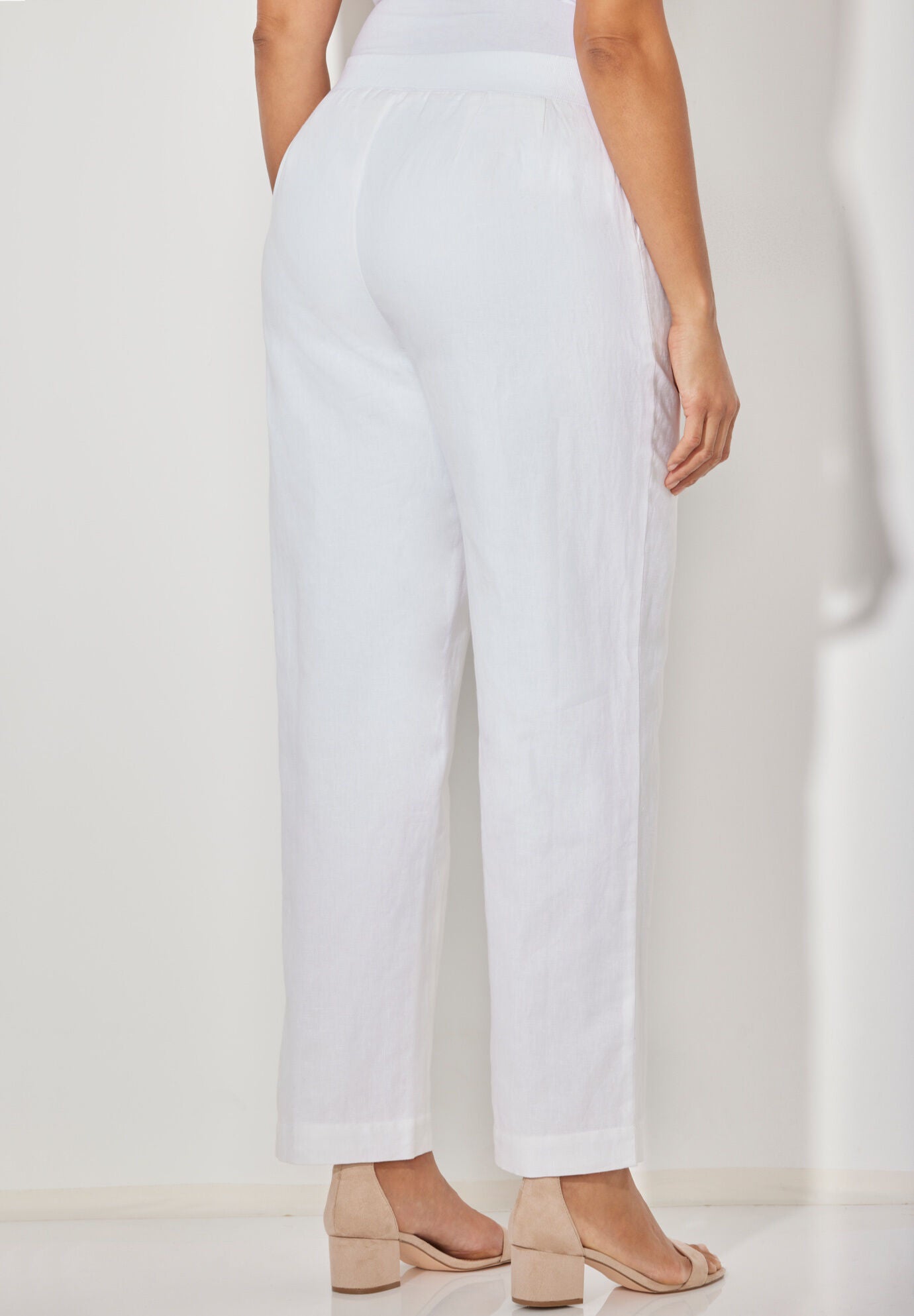 Knit Waist Linen Pant, WHITE, on-hover image number 1