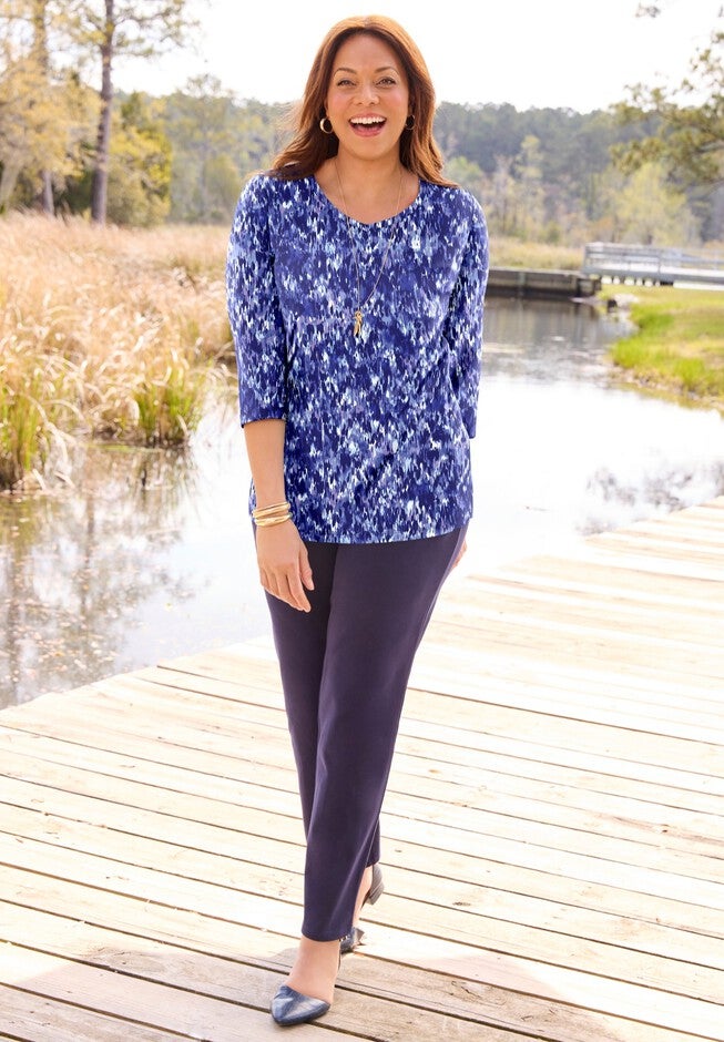 Suprema® 3/4 Sleeve V-Neck Tee, TEXTURE PRINT, hi-res image number 0