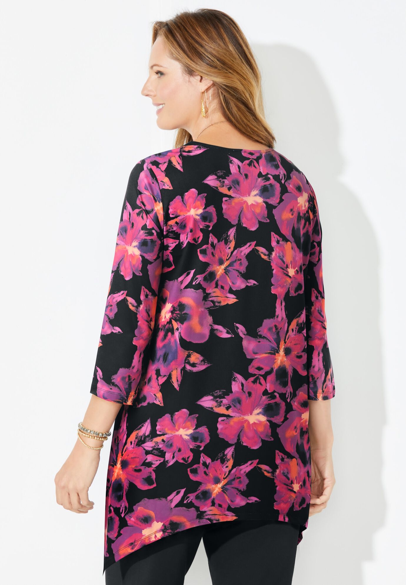 AnyWear Fluid Tunic, BLACK WATERCOLOR FLORAL, on-hover image number 1
