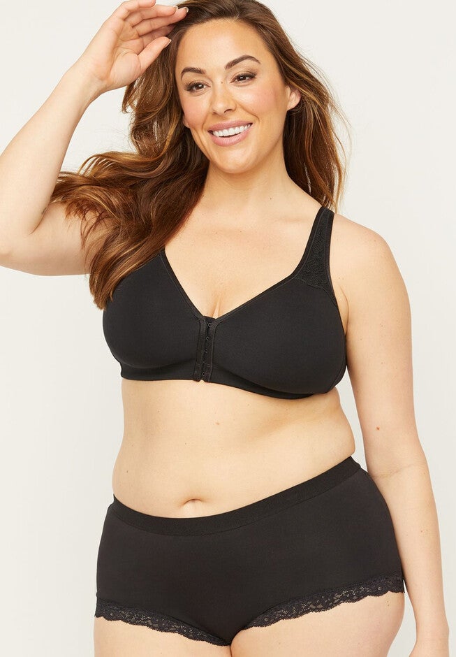Front-Close No-Wire Cotton Comfort Bra, BLACK, hi-res image number null