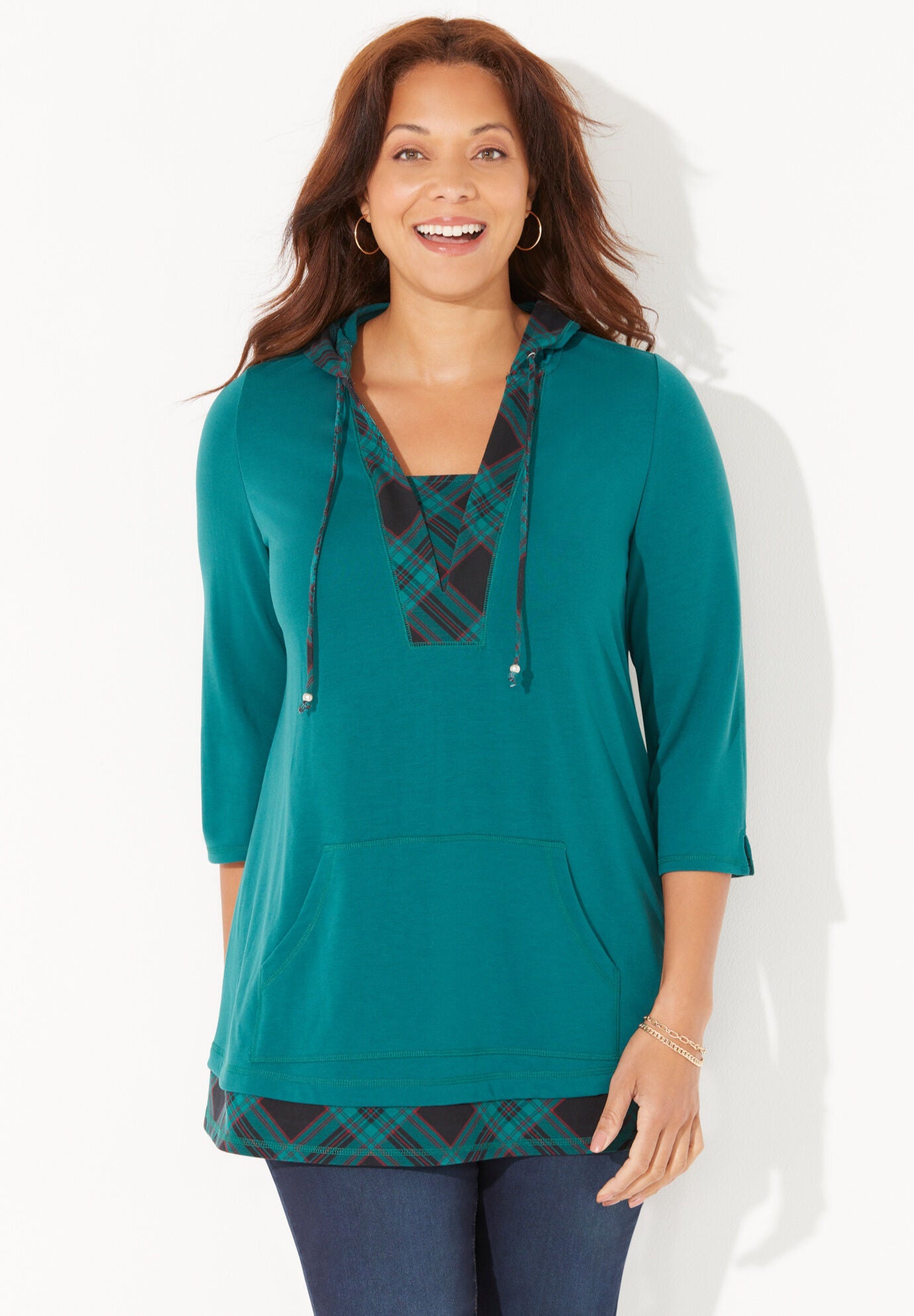 French Terry Duet Hoodie, EMERALD GREEN, hi-res image number 0