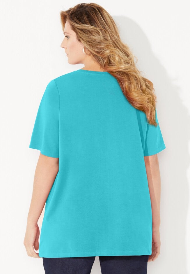Suprema® Pleat-Neck Tee, AQUA BLUE, on-hover image number 1
