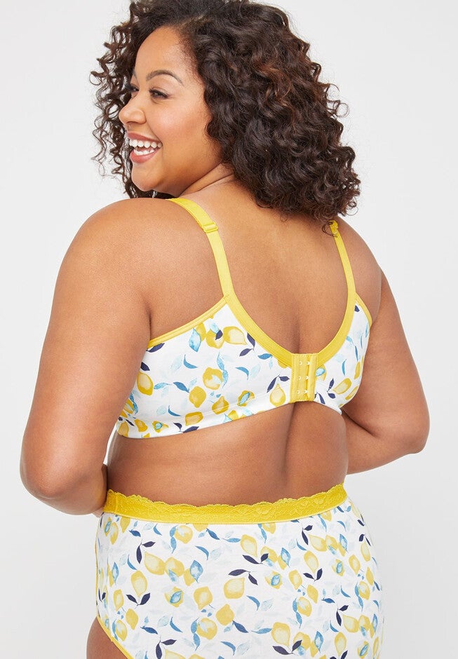 Printed Cotton Comfort No-Wire Bra With Lace, , on-hover image number null