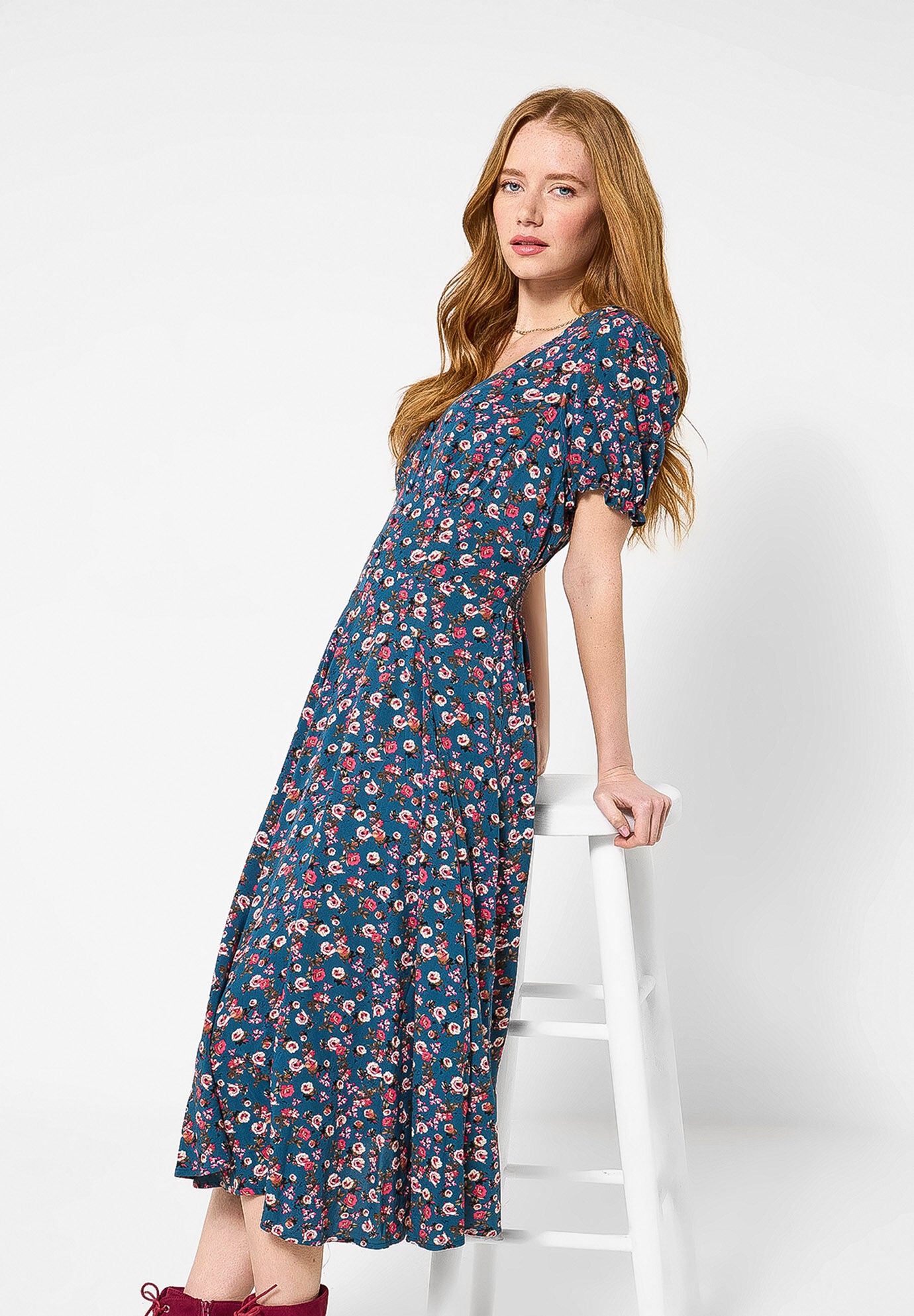 Short Sleeve Tea Dress, DUSTY DITSY ROSE, alternate image number 4
