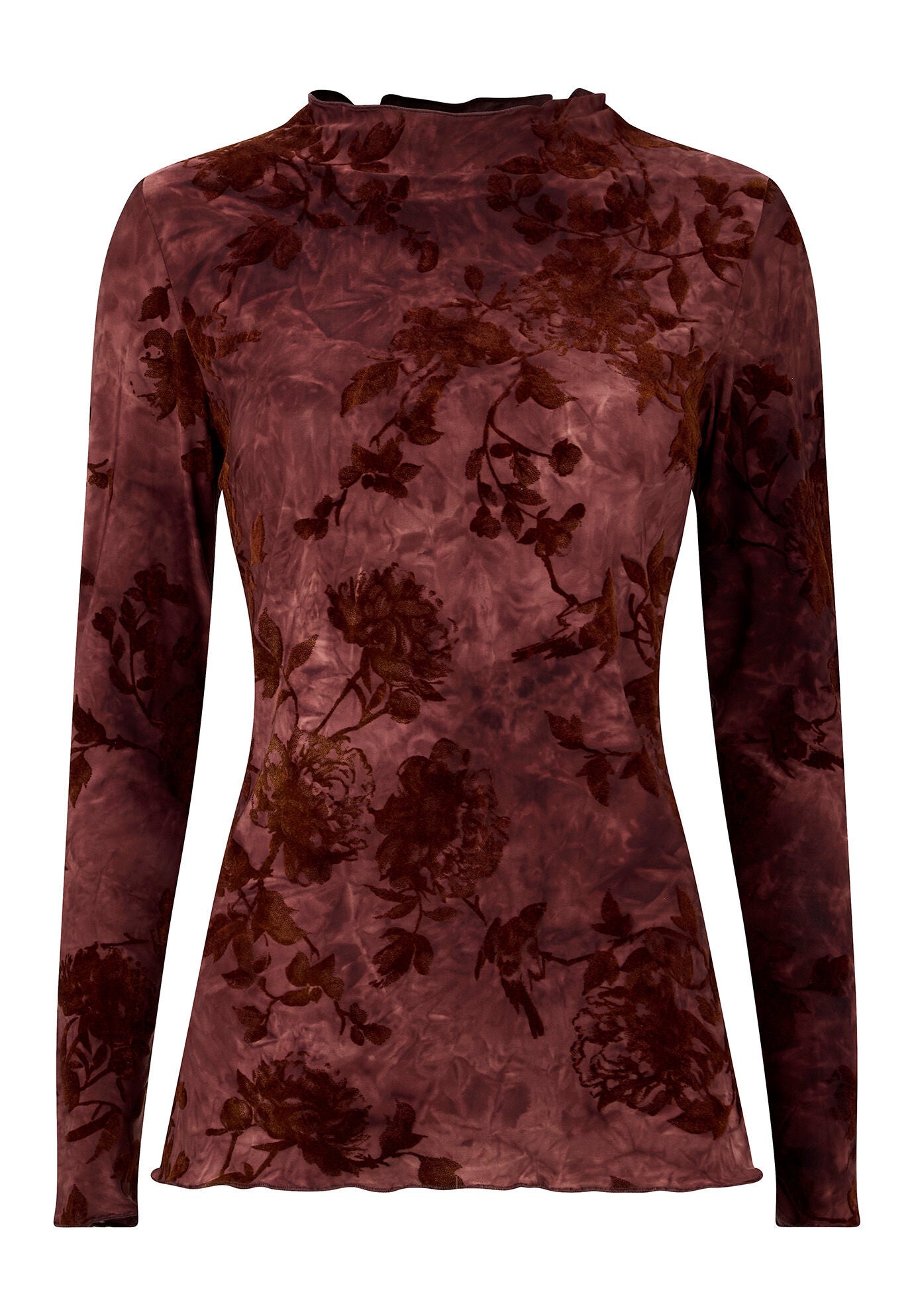Burnout Mock Neck Tee, MAHOGANY VINES, alternate image number 3