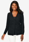 Crochet Open Front Cardigan, BLACK, hi-res image number null