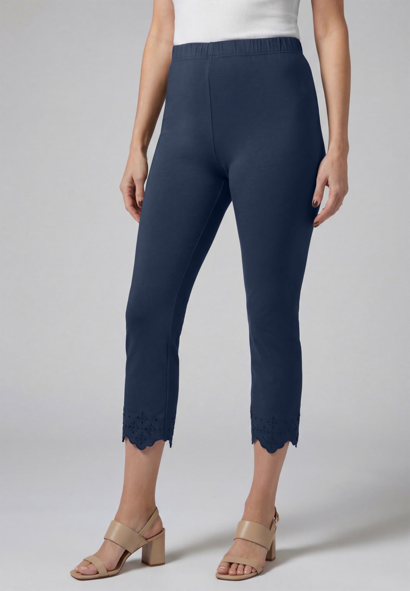 Stretch Cotton Eyelet Capri Legging