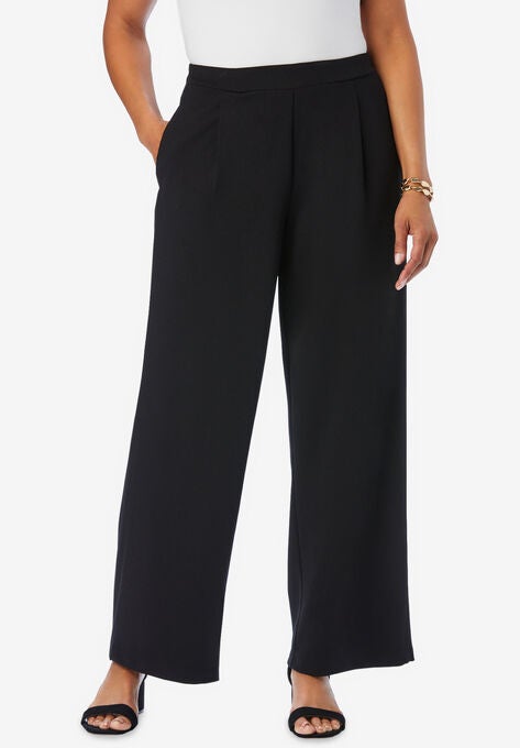 Wide Leg Crepe Pants, BLACK, hi-res image number null