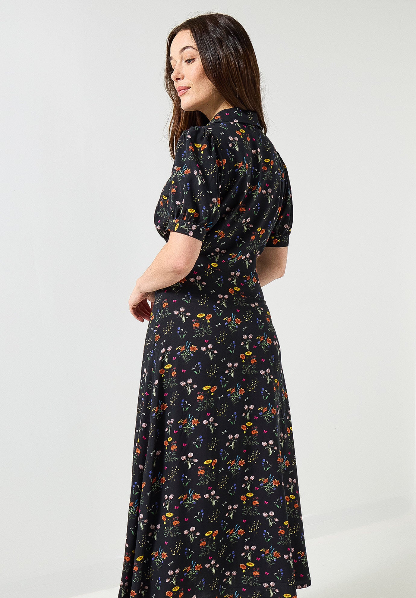Vintage Midi Dress, BLACK MINI GARDEN, alternate image number 2