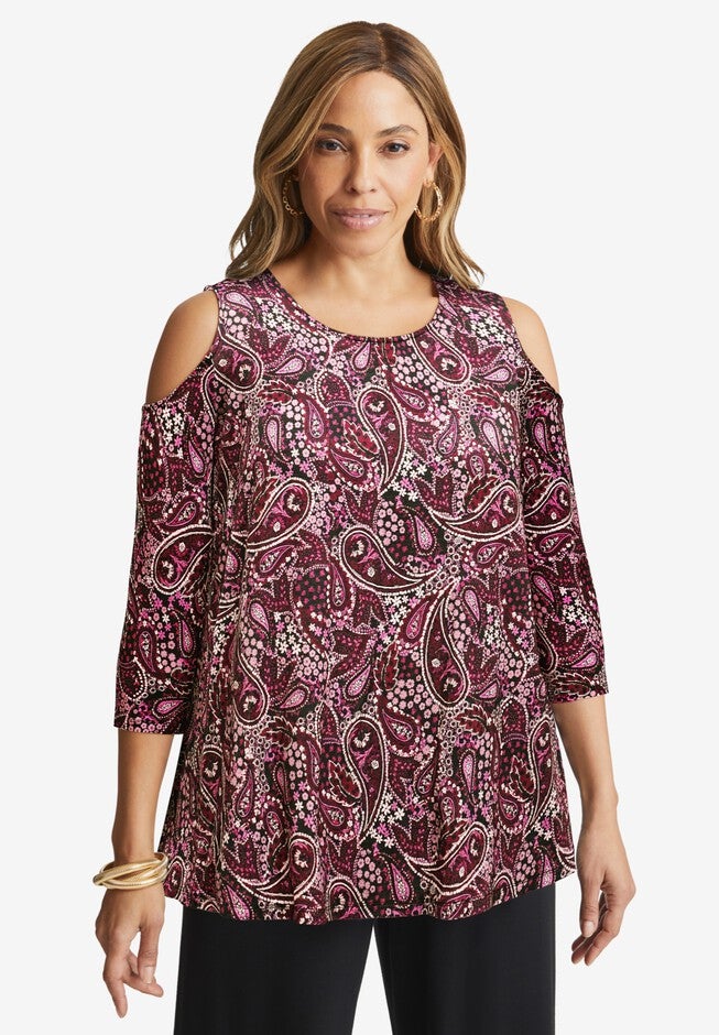 Cold Shoulder Tunic, BERRY GARDEN PAISLEY, hi-res image number null