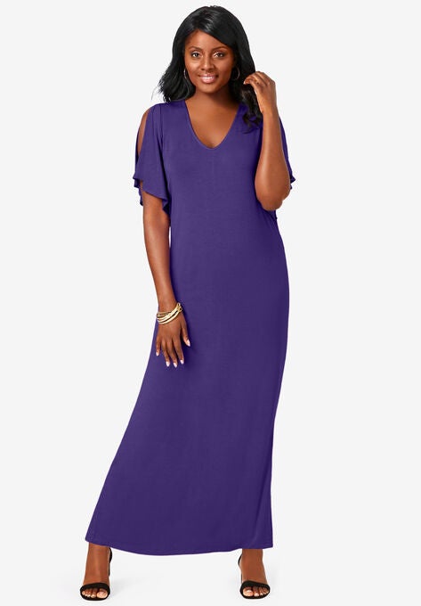 Cold Shoulder Maxi Dress, MIDNIGHT VIOLET, hi-res image number null