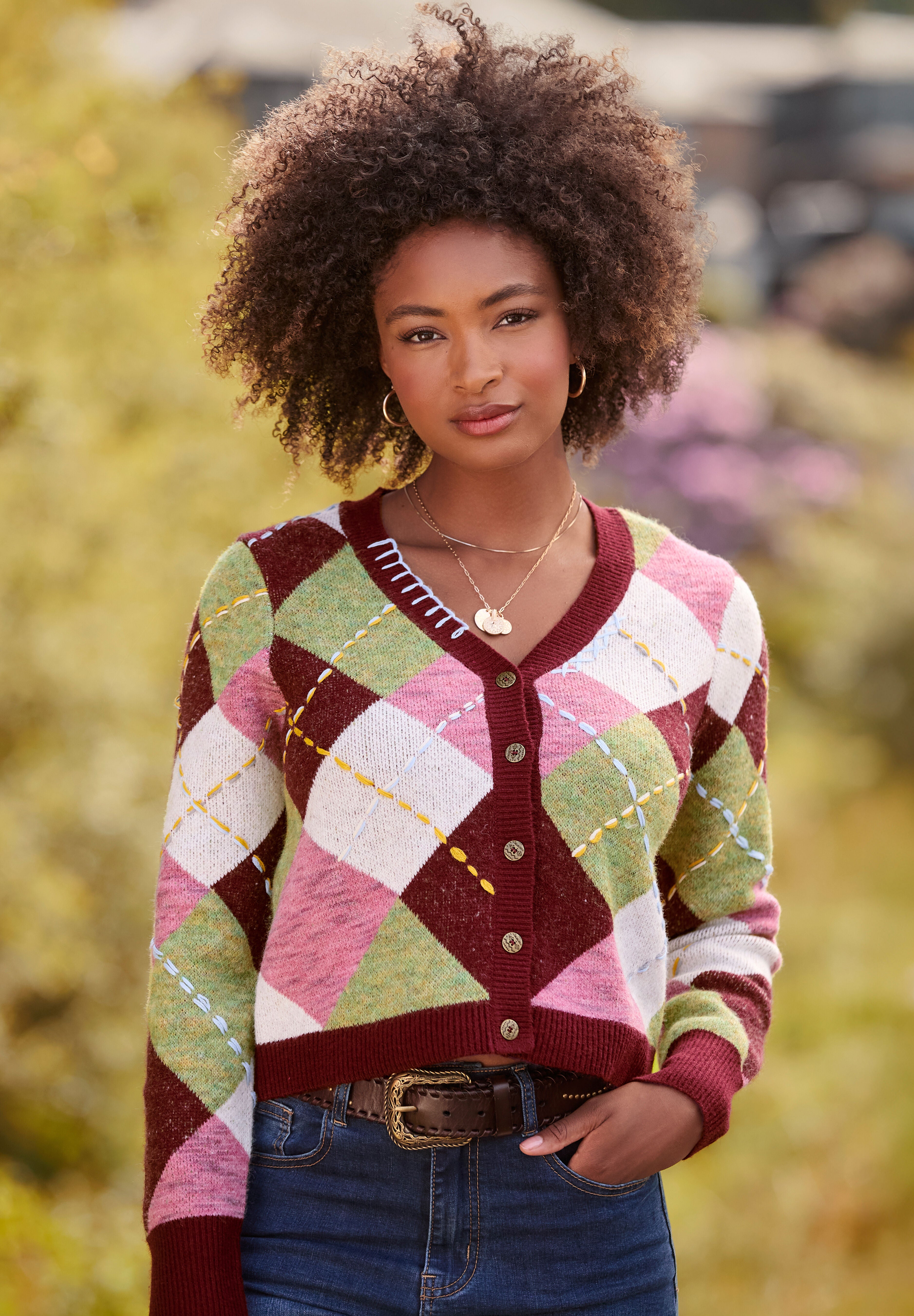 Argyle Cardigan, MULTI STITCH ARGYLE, alternate image number 7