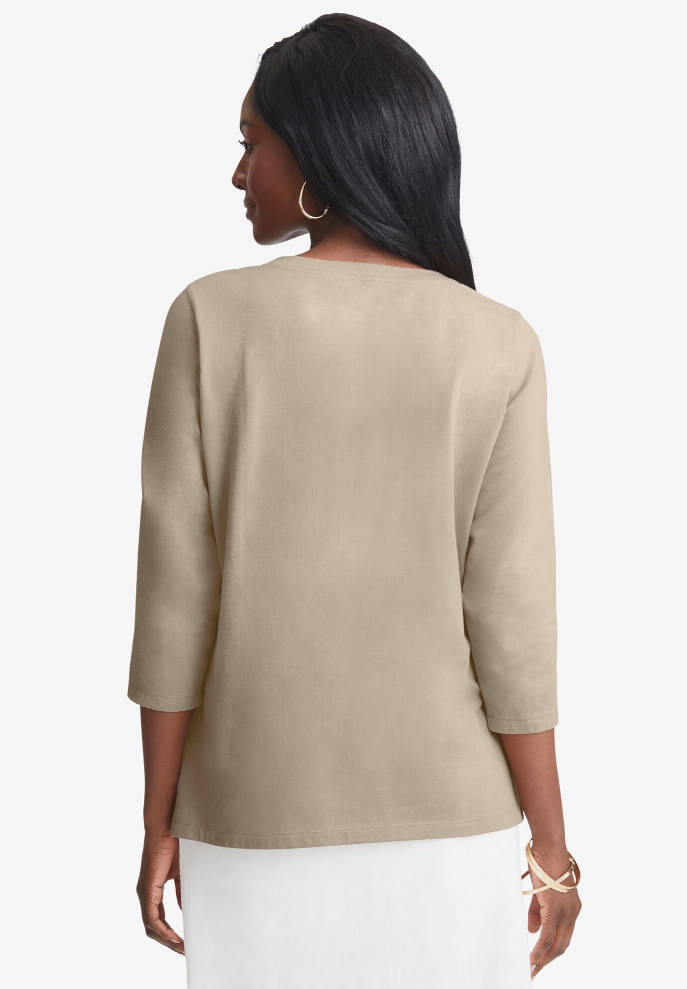 Stretch Cotton Embroidered Tee, , alternate image number 2