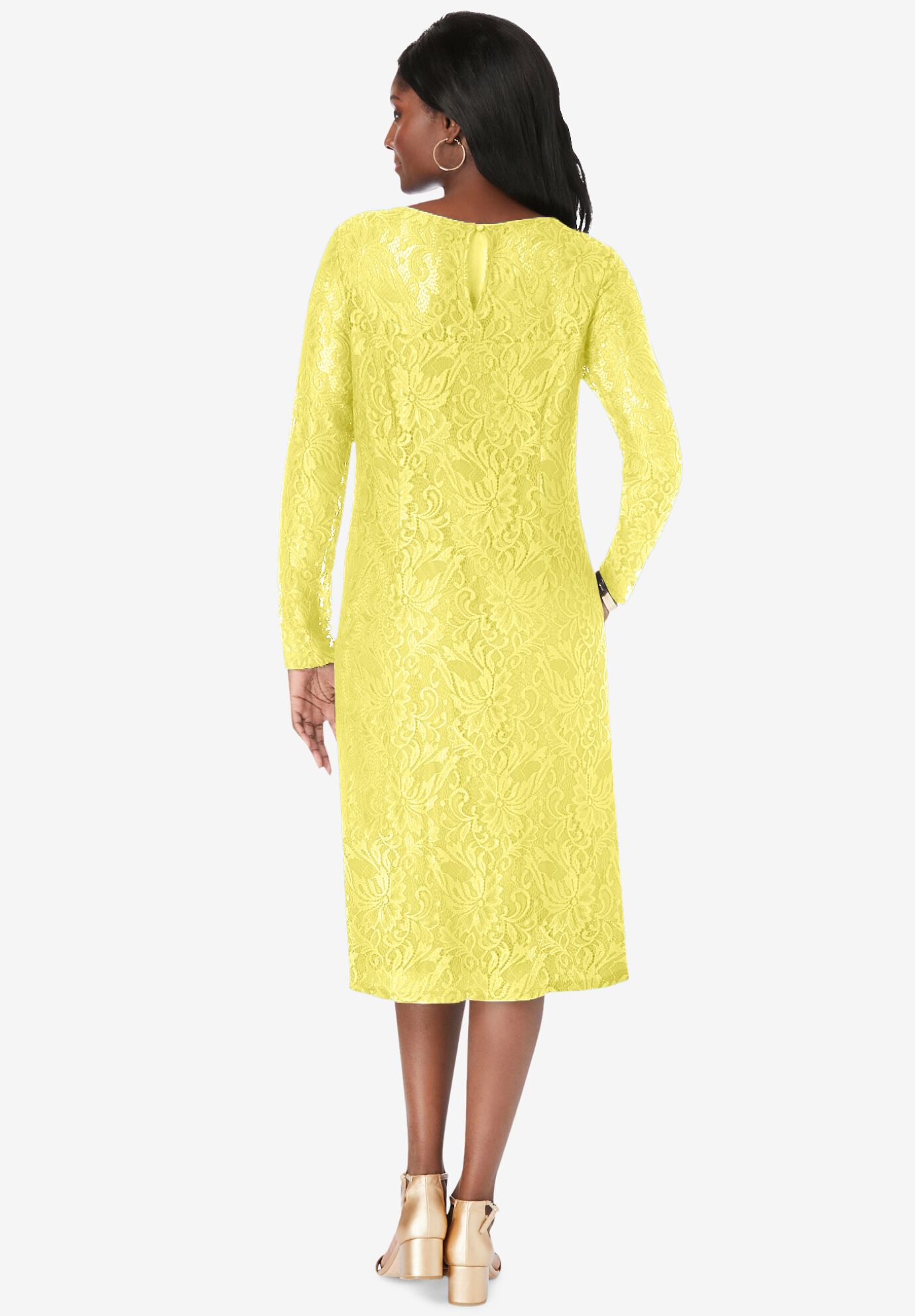 Stretch Lace Shift Dress, BRIGHT LEMON, on-hover image number 1