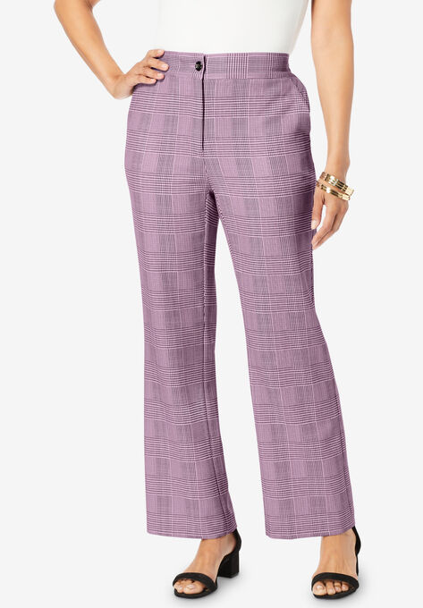 Tummy Control Bi-Stretch Bootcut Pant, BERRY IVORY GLEN PLAID, hi-res image number null