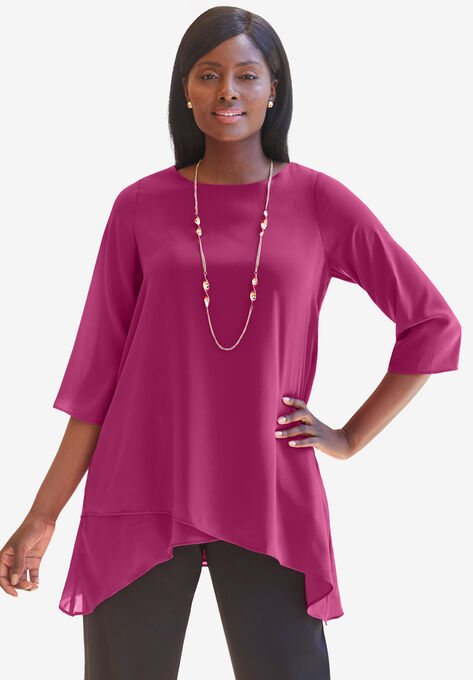 Georgette Overlay Blouse, RASPBERRY, hi-res image number null