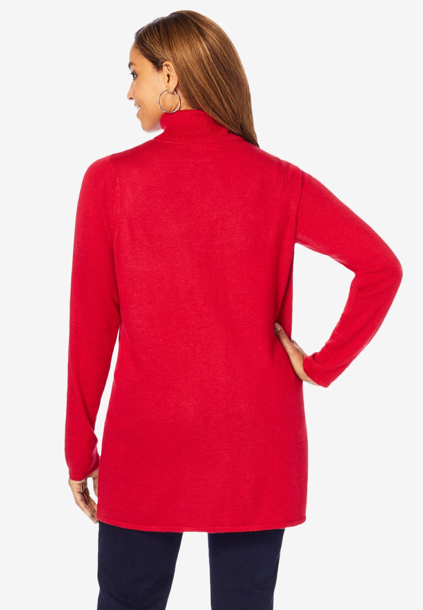 Cotton Cashmere Turtleneck, RED, alternate image number 2