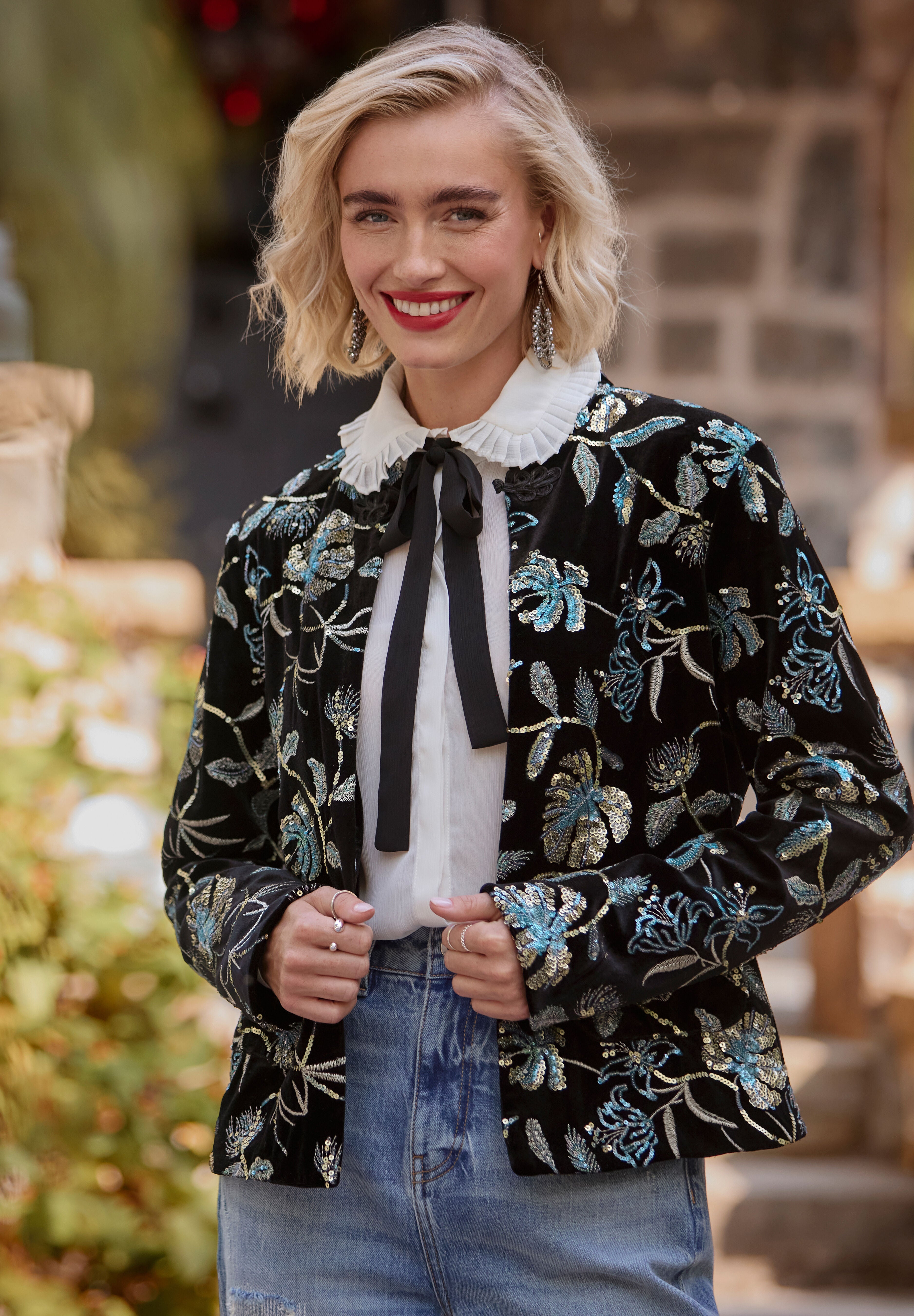 Sequin Lady Jacket, GOLD FLORAL SEQUIN, hi-res image number 0