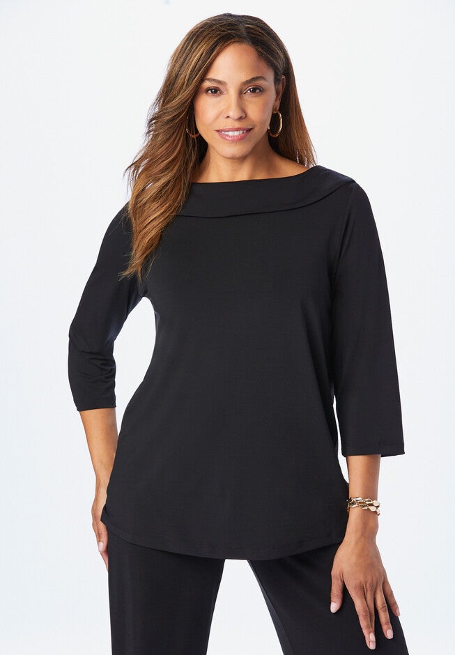 Fold-Over Boatneck Top, BLACK, hi-res image number null