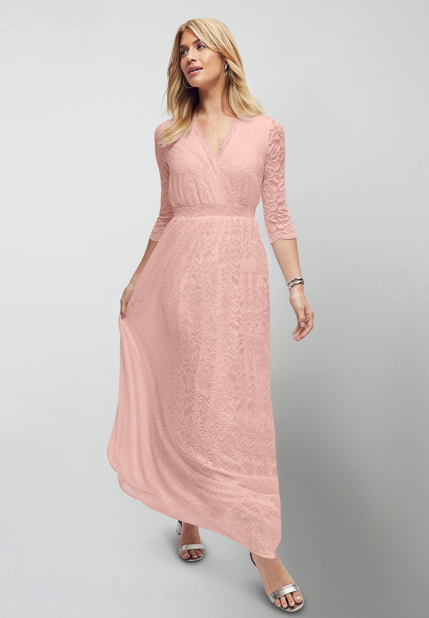 Stretch Lace Maxi Dress, SOFT BLUSH, hi-res image number 0