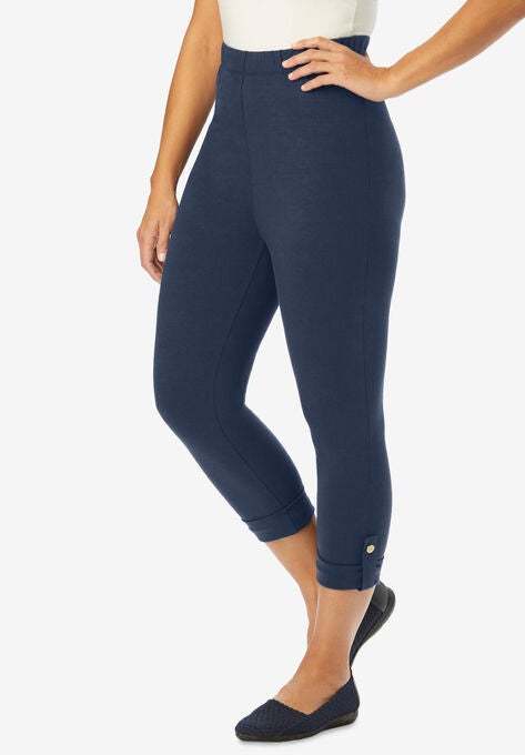 Cuffed-Bottom Capri, NAVY, hi-res image number null