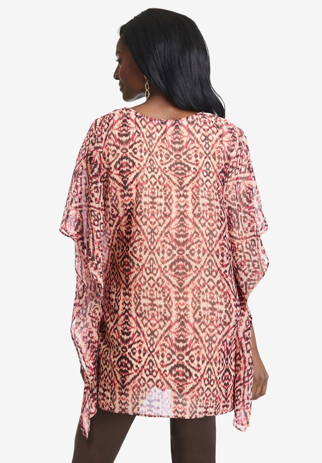 Caftan Top, RED AZTEC IKAT, on-hover image number null
