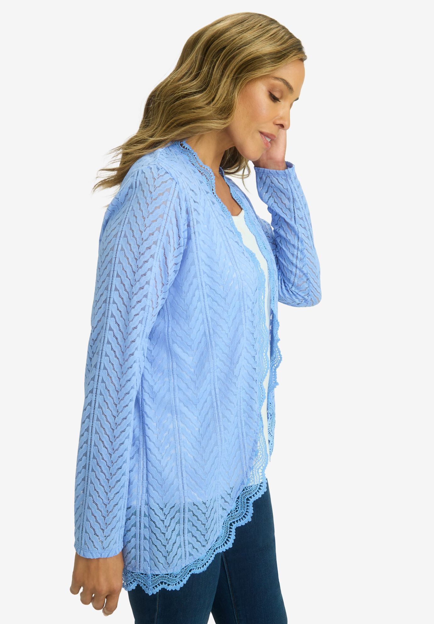 Stretch Knit Lace Topper, FRENCH BLUE, alternate image number 2