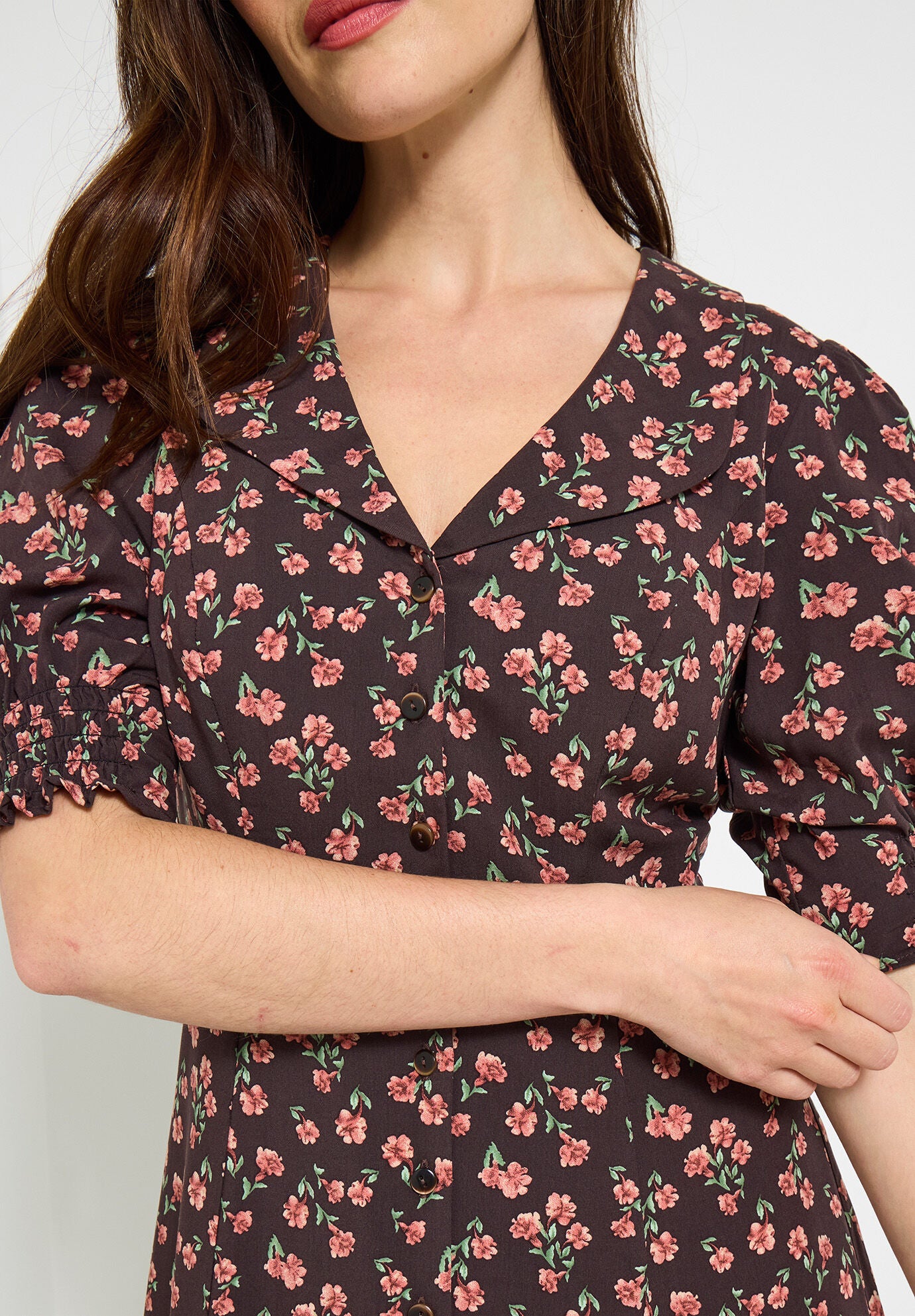 Puff Sleeve Midi Dress, ESPRESSO DITSY FLORAL, alternate image number 2