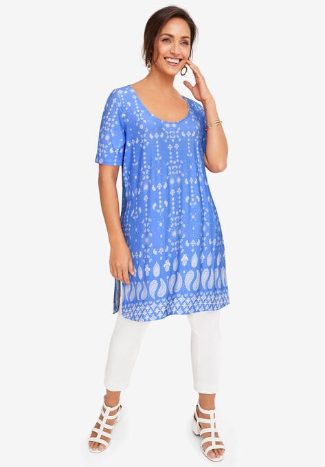 Mega Knit Tunic, FRENCH BLUE BANDANA BORDER, hi-res image number null