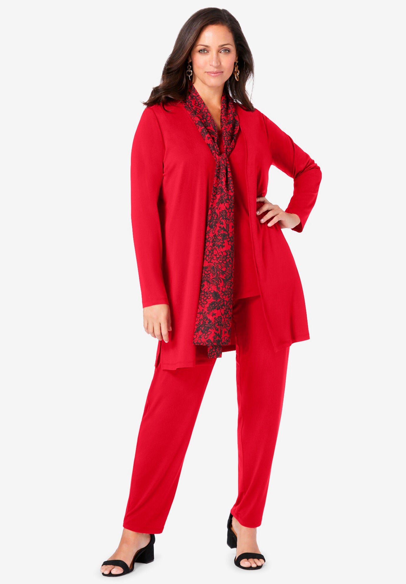 3 Piece Scarf Pant Set, CLASSIC RED FLOWER, hi-res image number 0
