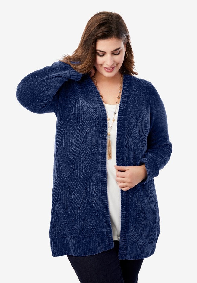 Chenille Cardigan Sweater, EVENING BLUE, hi-res image number 0