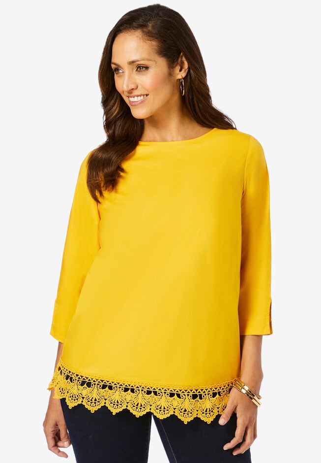 Lace Trim Blouse, SUNSET YELLOW, hi-res image number null