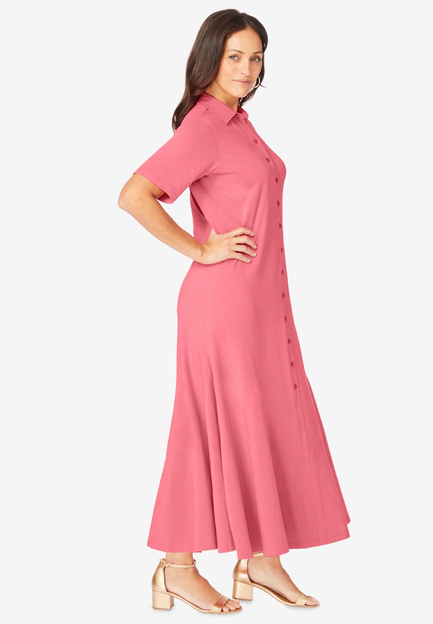 Stretch Knit Button Front Maxi Dress, , alternate image number 2