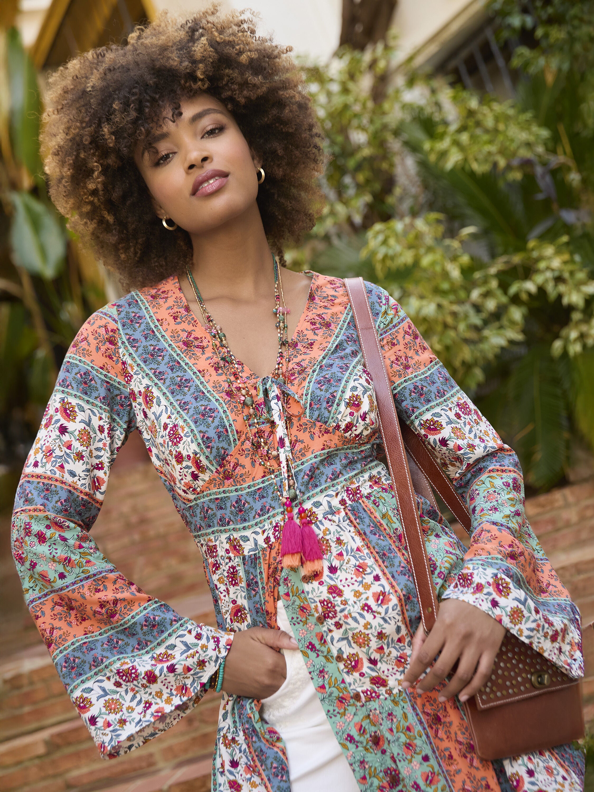 Boho Slit Front Tunic, DITSY FLORAL STRIPE, hi-res image number 0