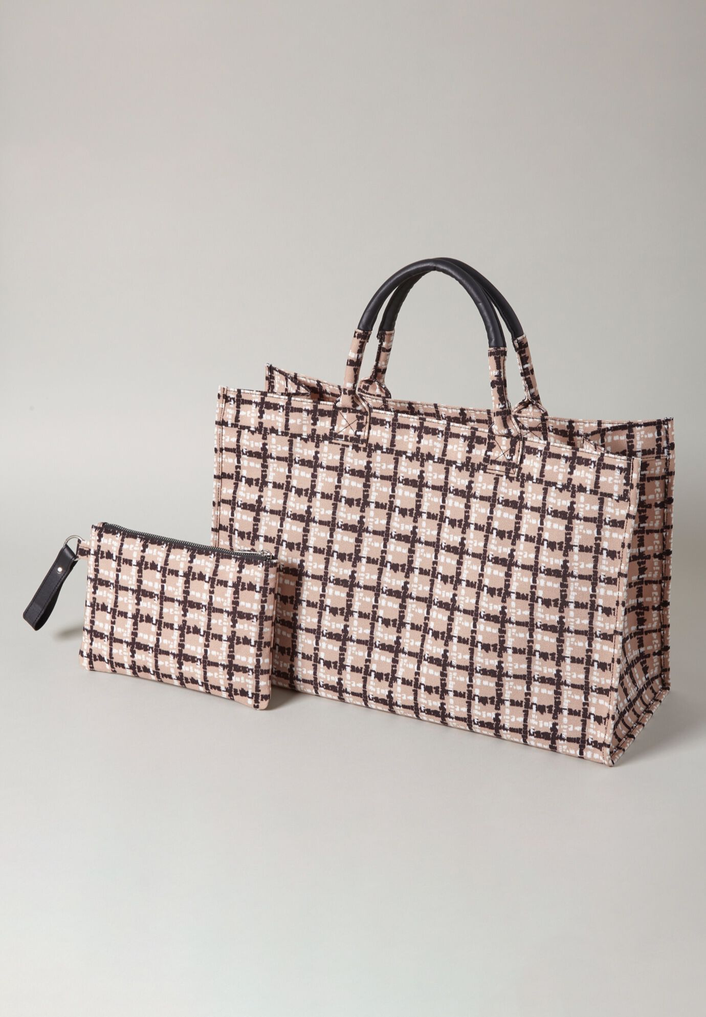 Canvas Two-Piece Tote Set, KHAKI ABSTRACT, hi-res image number 0