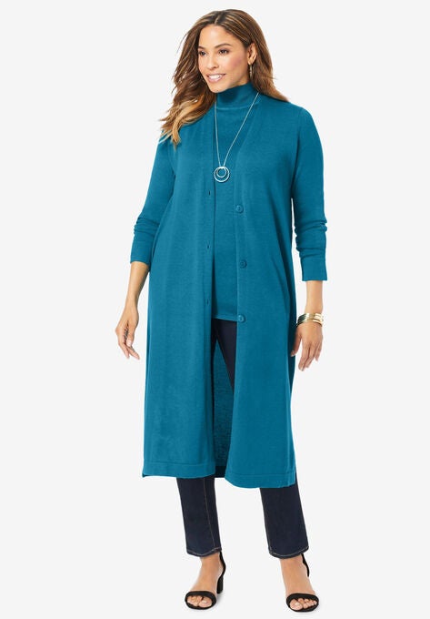 Fine Gauge Duster Cardigan, DEEP TEAL, hi-res image number null