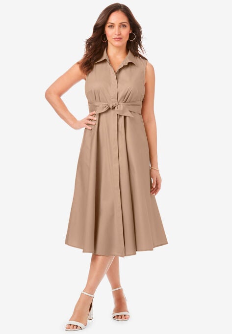 Cotton Shirtdress, NEW KHAKI, hi-res image number null