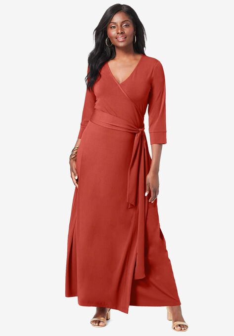 Faux Wrap Maxi Dress, RED OCHRE, hi-res image number null