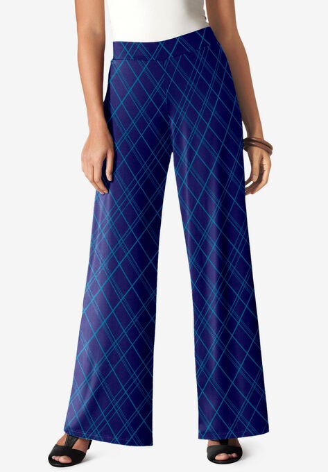 Travel Knit Palazzo Pant, NAVY TEAL BIAS STRIPE, hi-res image number null
