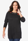 Holiday Motif Pullover, BLACK POINSETTIA JEWEL, hi-res image number null