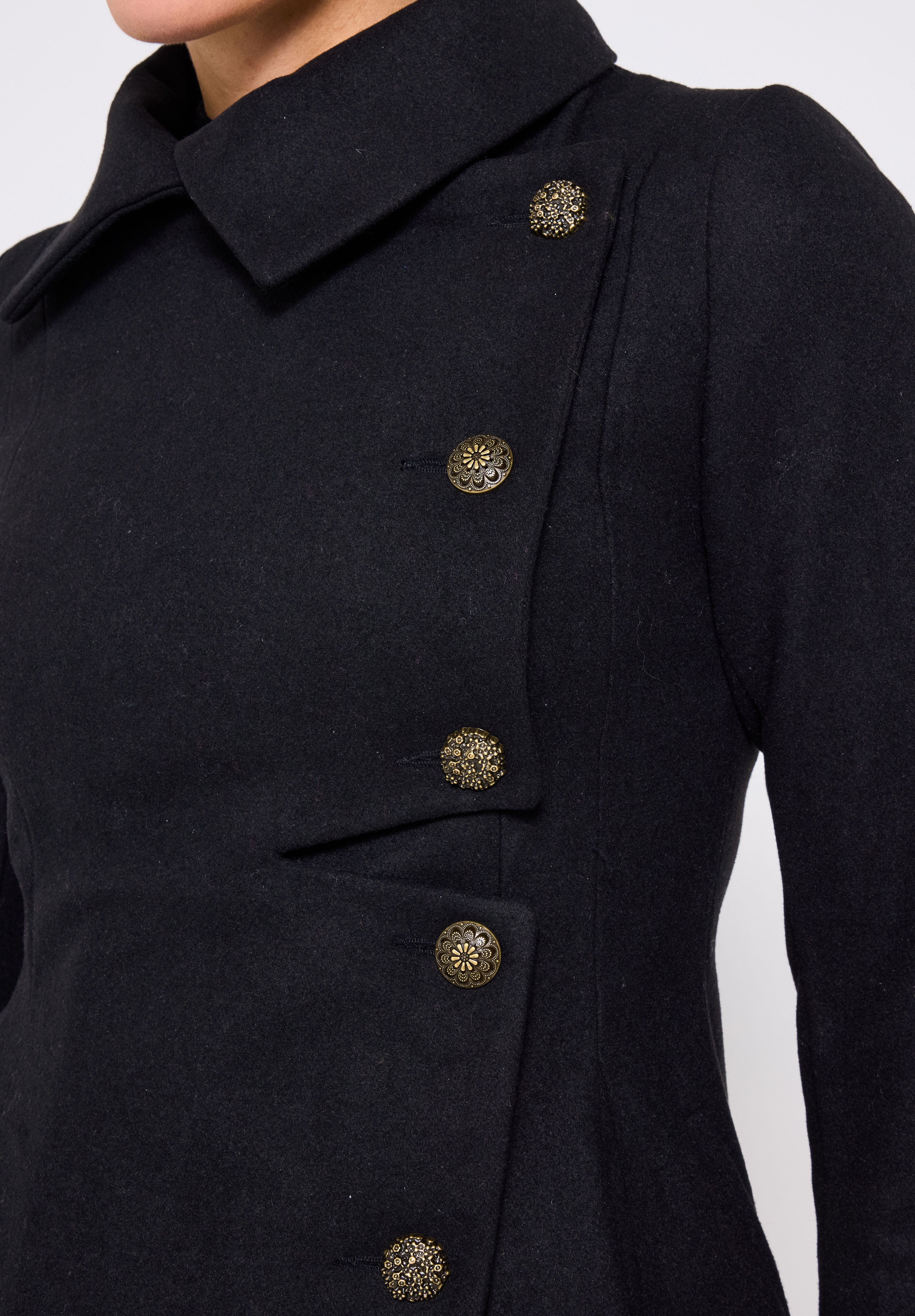 Asymmetrical Wool Blend A-Line Coat, BLACK, alternate image number 2