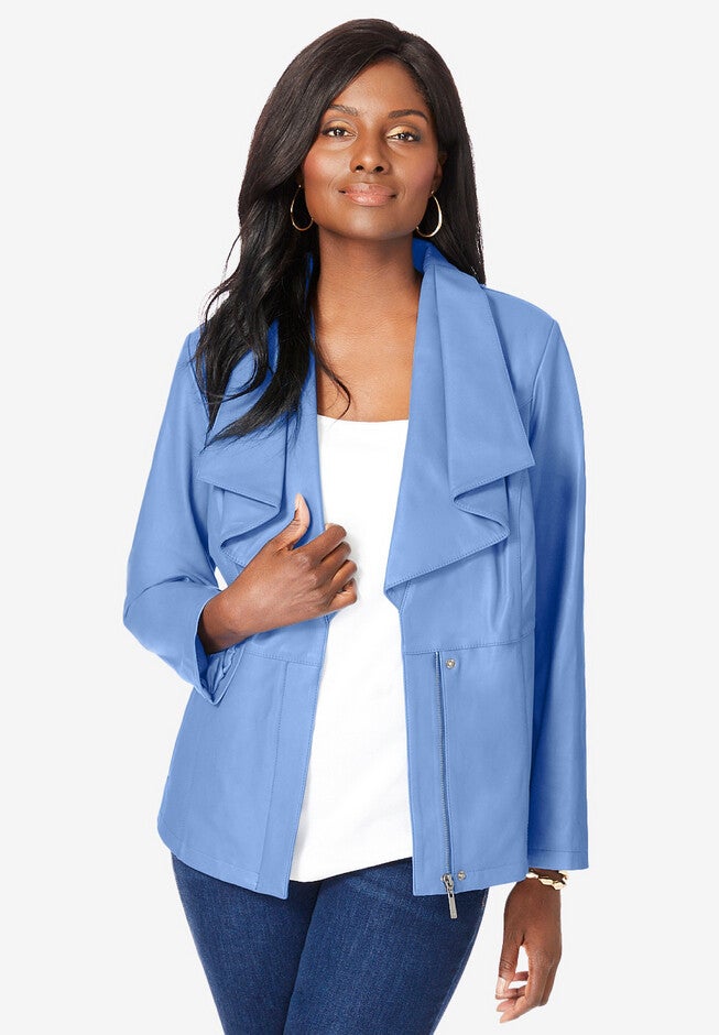 Drape-Front Leather Jacket, , alternate image number null