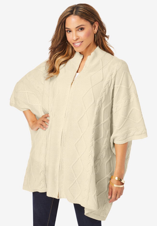 Poncho Zip Sweater, OATMEAL, hi-res image number null