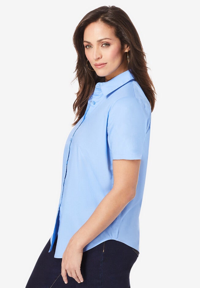Short Sleeve Stretch Cotton Poplin Shirt, , alternate image number null