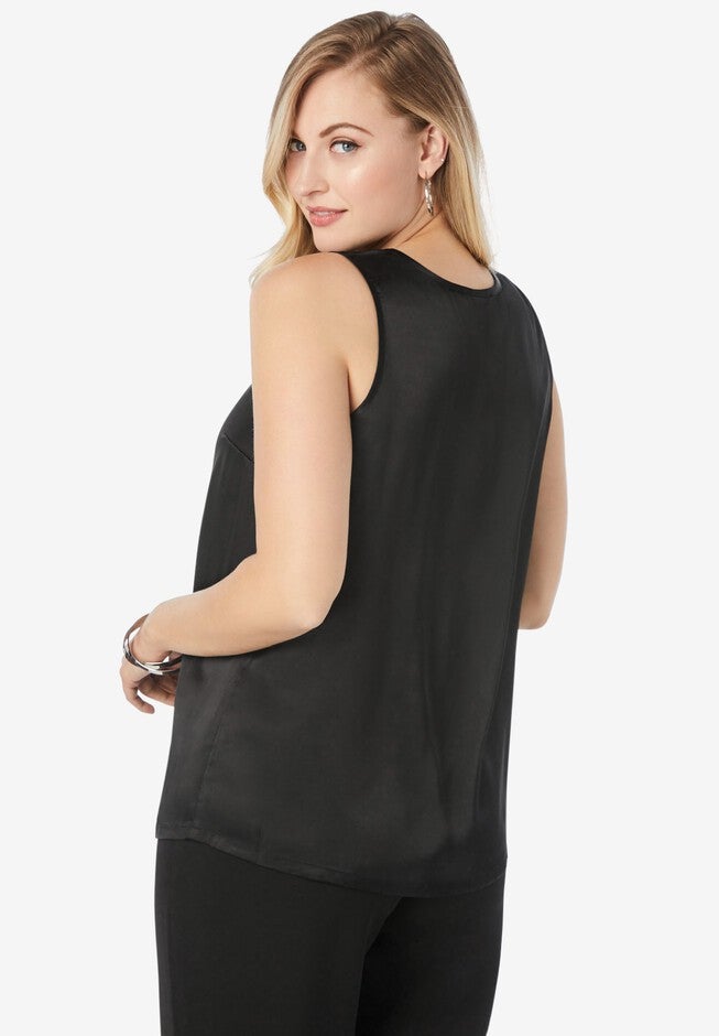Sleeveless Satin Shell, , on-hover image number 1