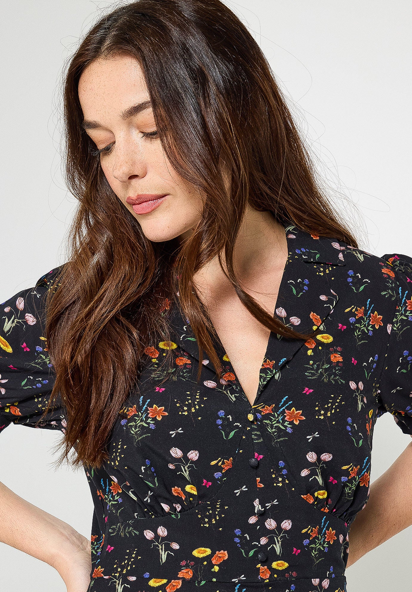 Vintage Midi Dress, BLACK MINI GARDEN, on-hover image number 1