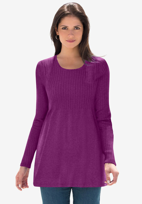Ribbed Baby Doll Tunic Sweater, PURPLE TULIP, hi-res image number null