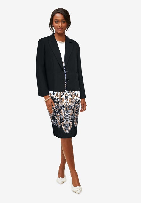 Single Breasted Jacket Dress, BLACK SKETCH FLORAL BORDER, hi-res image number null