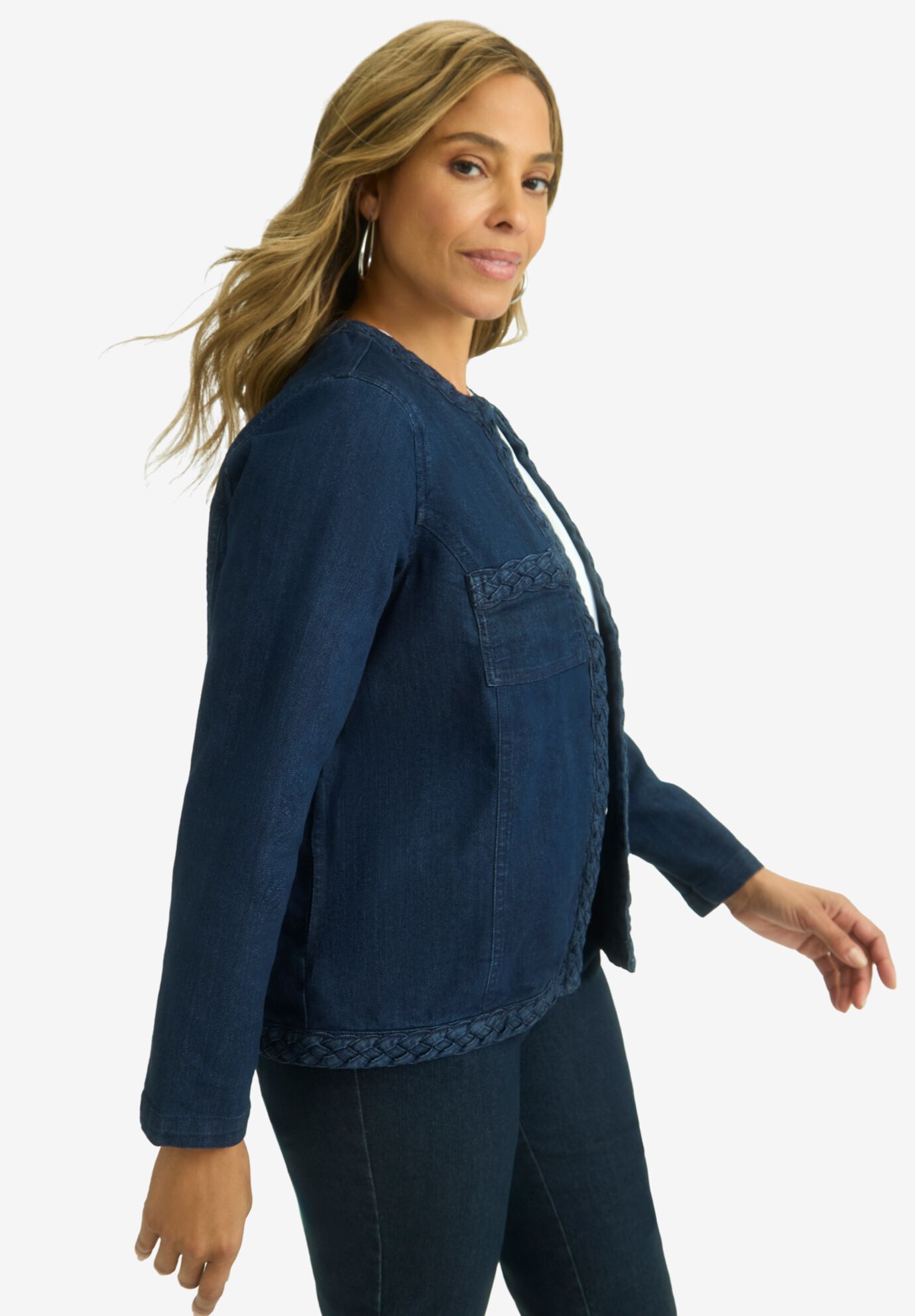 Braided Denim Jacket, INDIGO, alternate image number 2